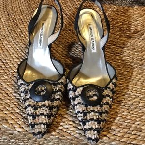 Manolo blahnik black tweed high heels